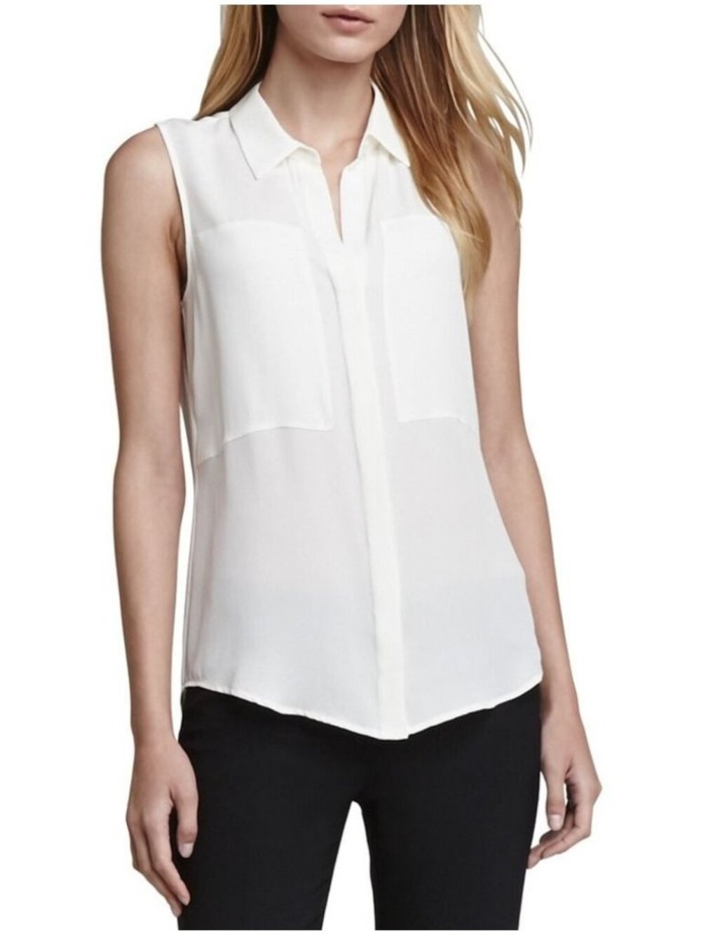 THEORY Duria Sleeveless 100% Silk Shirt Sz L Ivory